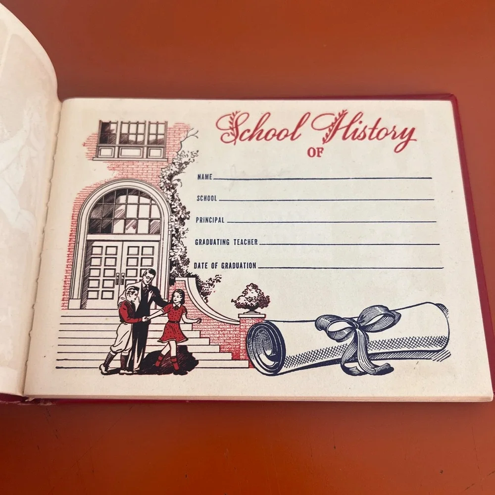Vintage Red Autograph Book Schoolday Memories Unused Mid Century School Keepsake